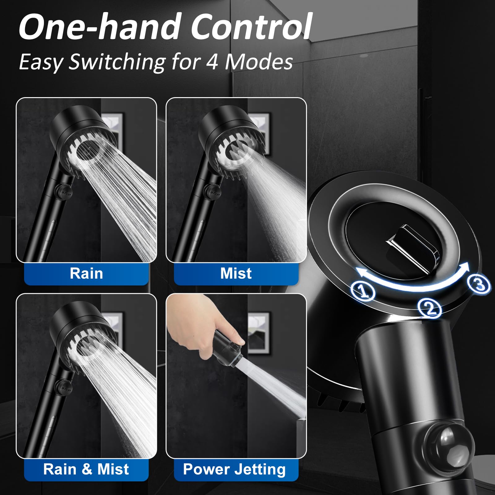 Luxsego High Pressure Shower Heads with Handheld Sprayer, Filtered Shower Head Soften Hard Water with Scalp Massager for Skin & Hair Care, 3 Settings Multi Functional Detachable Shower Head (Black)