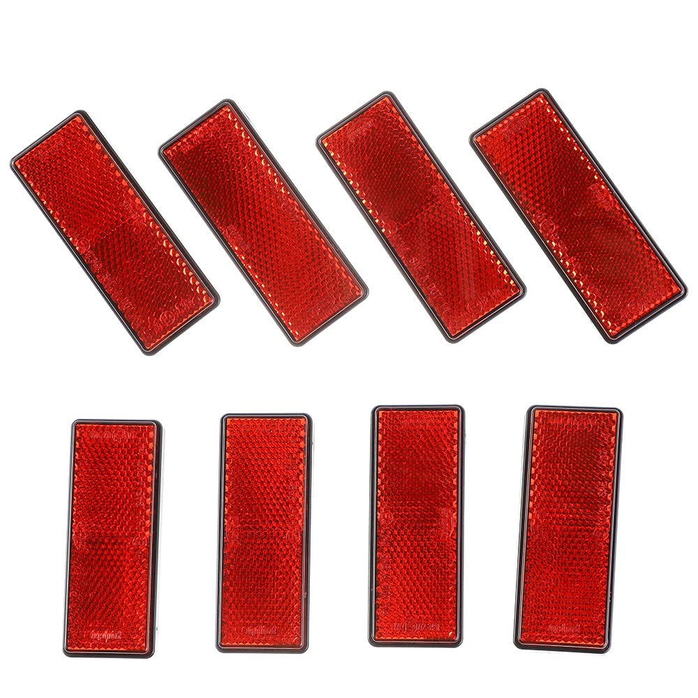 Eacalyc Self Adhesive Reflectors Stick-on Red Trailer Rear Reflectors for Gate Posts Rectangular Caravan Reflectors for Trailer Bike Truck Lorry or Agricultural Machines Pack of 8