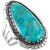 Turquoise Ring Sterling Silver 925 Genuine Gemstones Size 6 to 11