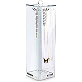Stock Your Home Long Necklace Holder with 12 Hooks - Acrylic Jewelry Organizer Necklaces Stand and Display Case - Jewelry Box for Chains - Necklace Holder Box for Dressers & Vanity Tables, Clear