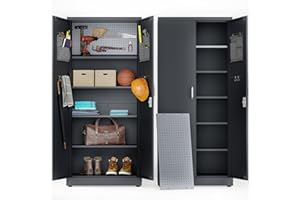 METALTIGER Locking Metal Storage Cabinet | Garage Storage Cabinet with Doors | 71" Lockable Tool Cabinet | Metal Cabinets for Home Office (71" 2-Doors Key, Dark Gray)