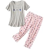 SISKIN Womens Pajama Sets - Capri Pajamas for Women Set Plus Size Sleepwear Tops with Capri Pants Summer Pjs Sets