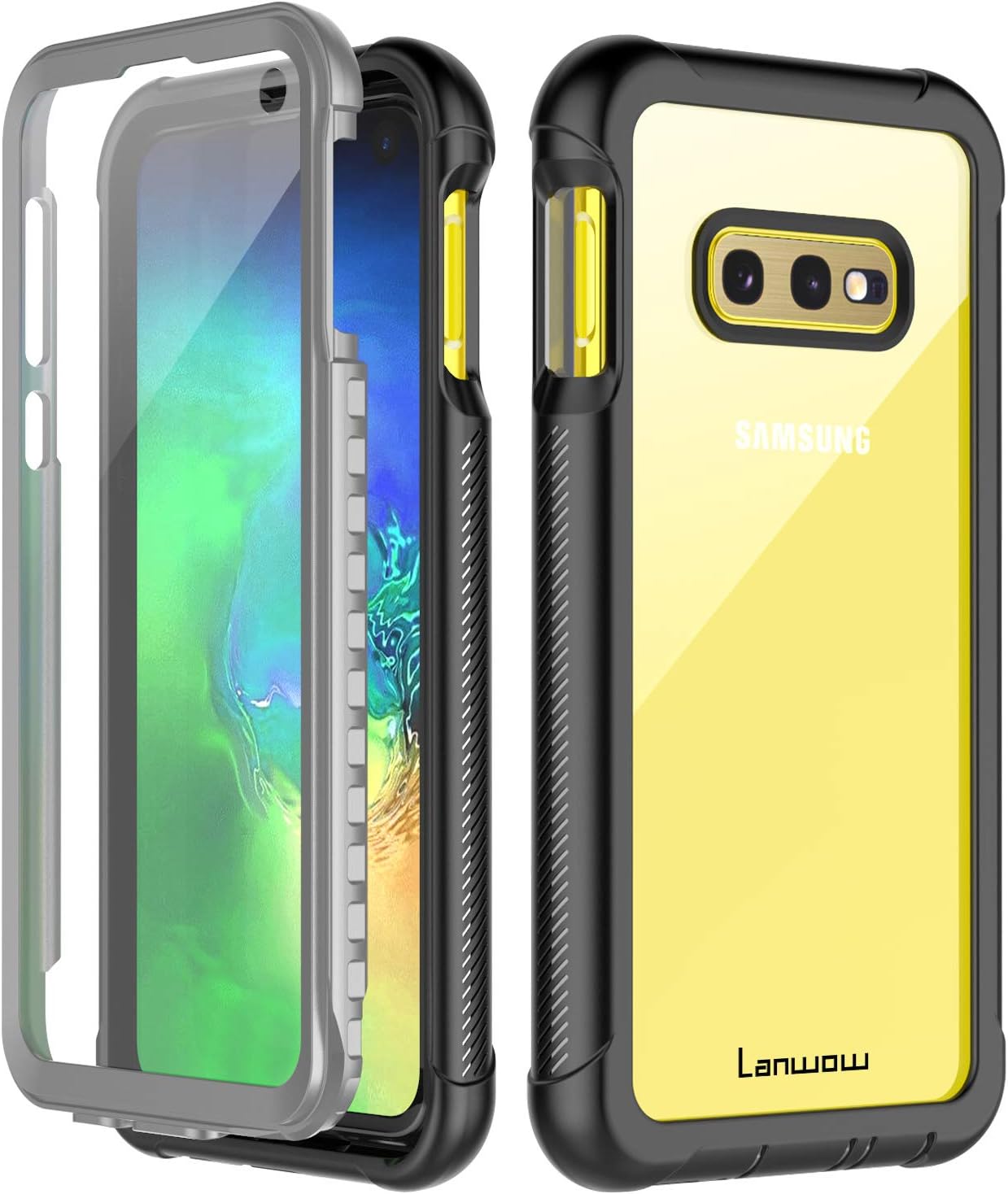Samsung Galaxy S10e Case, Lanwow Clear Full Body Heavy Duty Protection with Built-in Screen Protector Shockproof Rugged Cover Designed for Samsung Galaxy S10e (2019) 5.8 Inch (Black/Clear)