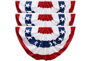 HOOSUN 3 Pack American Flags Bunting 1.5 X 3 FT,4th Of July Decorations Outdoor,Fourth Of July Bunting Flag Banners,USA Flags Pleated Fan Flag,Patriotic Bunting For Outside,Red White And Blue Buntings