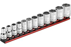 ARES 71182-1/2-Inch Drive Magnetic Socket Organizer - Aluminum Rail Stores up to 12 Sockets and Keeps Your Tool Box Organized