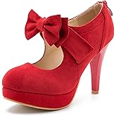 fereshte Women's Platform Mary Jane Pumps with Bow, High Heel, Closed Toe, Zip Closure