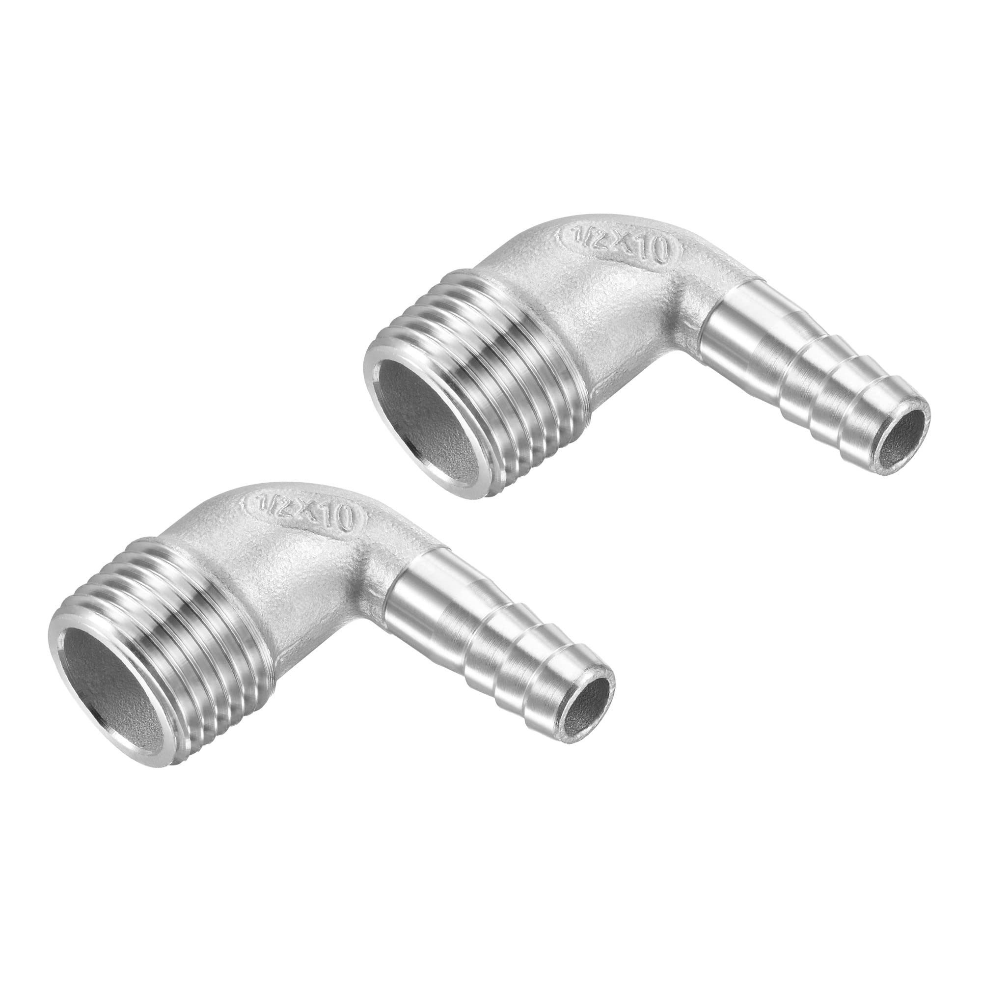 M METERXITY 2 Pack Hose Barb Fittings - 90 Degree Elbow Stainless Steel 10mm Pipe Connector Apply to Water Fuel (G1/2 Male Pipe)