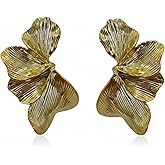Hypoallergenic 18K Gold Plated Large Statement Stud Earrings For Women - Sectored Flower Leaf Shell Angel Wing Design