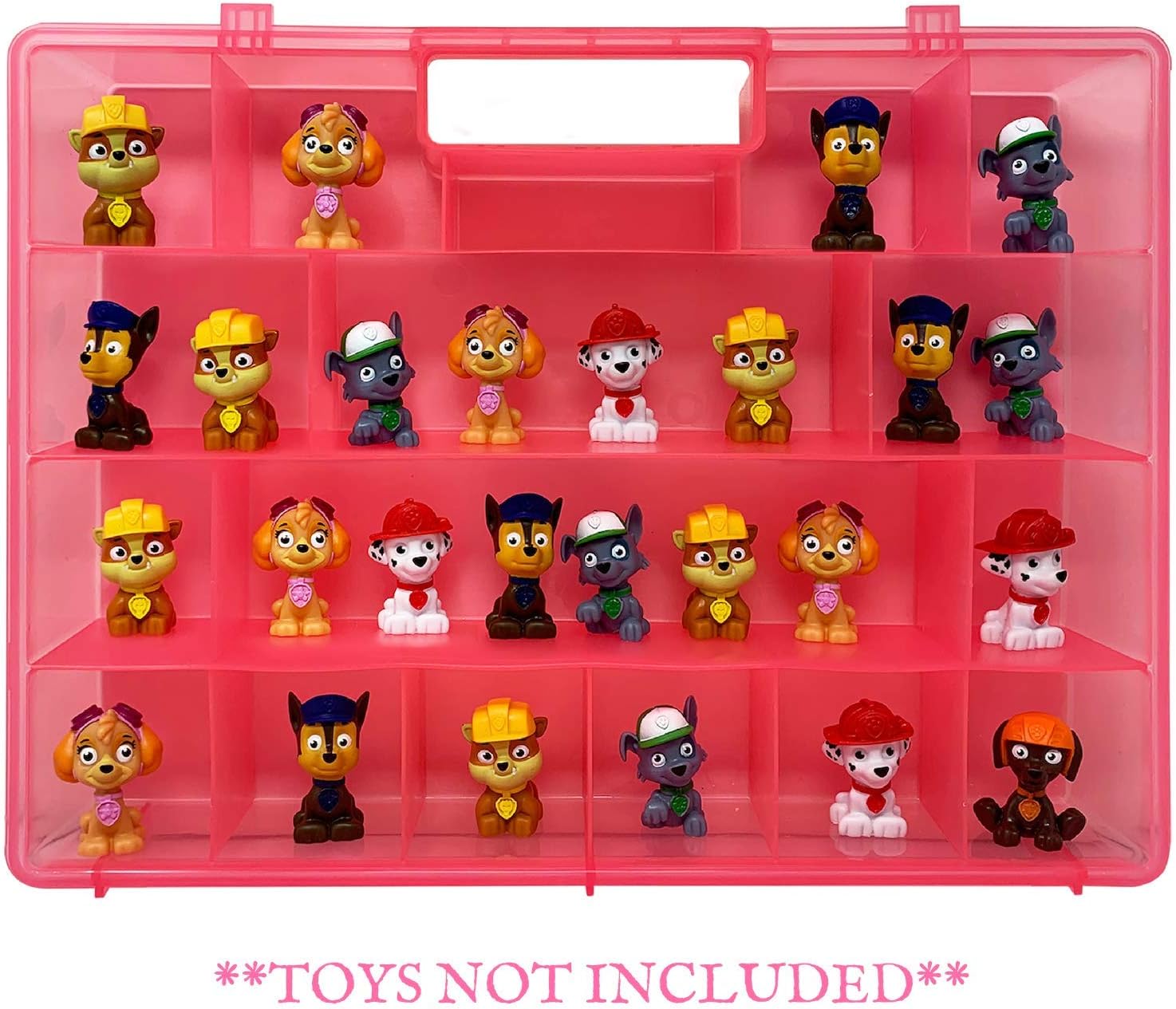 Life Made Better Keep Toy Figures Safe Case, Pink Portable Toy Organizer with Clasped Closed Durable Cover, Compatible with Paw Patrol Mini Figures, Fits Up to 30 Figures and Includes 1000+ Stickers