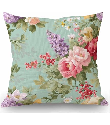 ULOVE YOURSELF 2-Pack Retro Flower Pillow Covers, 18x18 Inch, Peony Rose Vintage Square Covers - View #14