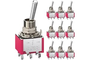 DIYhz Toggle Switch AC 5A/125V 2A/250V 6 Pin Terminals On/Off/On 3 Position DPDT Toggle Switch Mini Miniature Toggle Switch Car Dash Dashboard,10Pcs