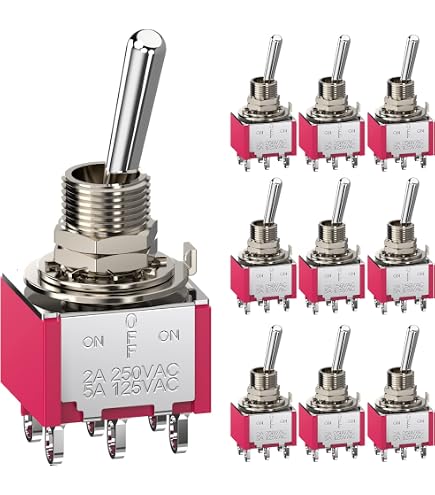 Mxuteuk 3PDT Mini Toggle Switch - 9 Terminal, 3 Position ON/OFF/ON - 5A 125V 2A 250V - Pack Of 4 For Car Dashboard & Electronics - View #10