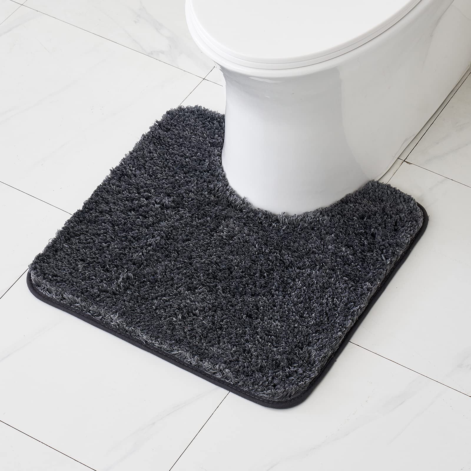 MIULEE U Shape Bath Mat Super Absorbent WC Toilet Rug Non Slip Mat Super Soft Floor Mat Washable Rugs Cozy and Shaggy Rug Carpet for Bathroom Dark Grey 1 Piece 50 x 50 cm 20x20 Inch