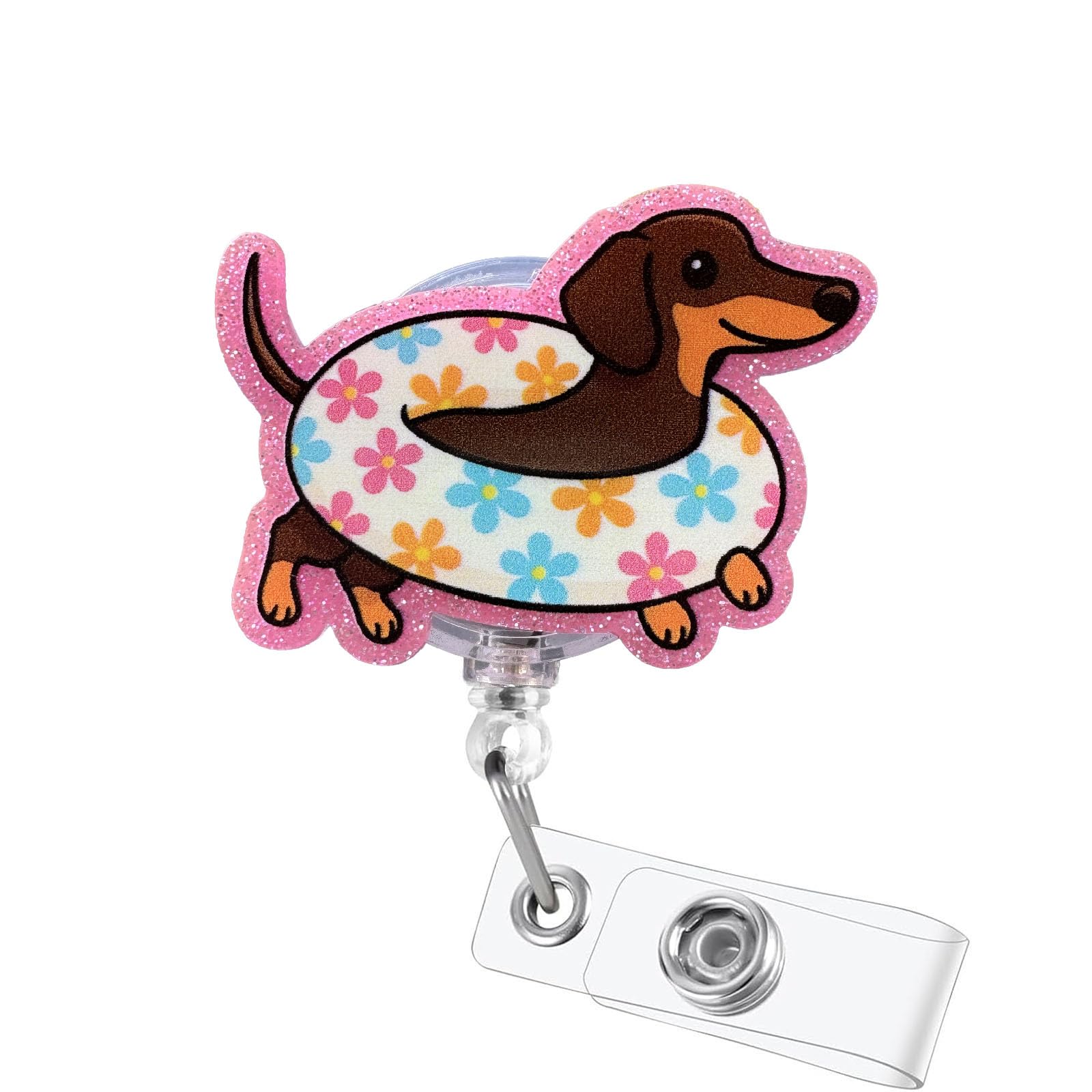 Photo 1 of Dachshund Summer Badge Reel Retractable Cute Dog with Pool Float ID Holder – Funny Vet Tech, Nurse, Teacher Gifts, Pet Lover Office Accessory