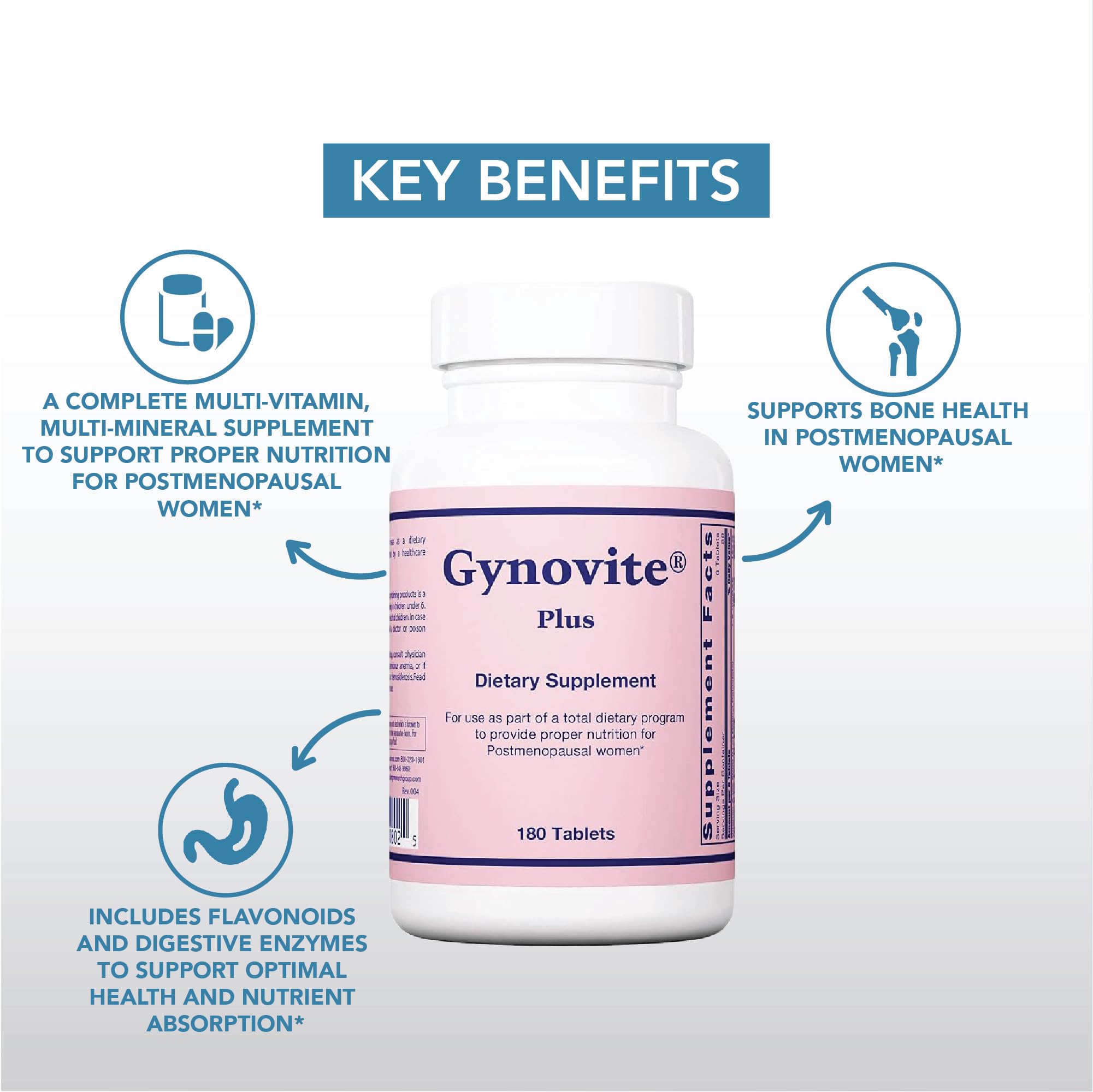 Optimox Gynovite - Menopause Supplements for Women, Post Menopause Support Vitamins for Hot Flash, Night Sweats, Women's Menopausal Comfort - 180 Tablets
