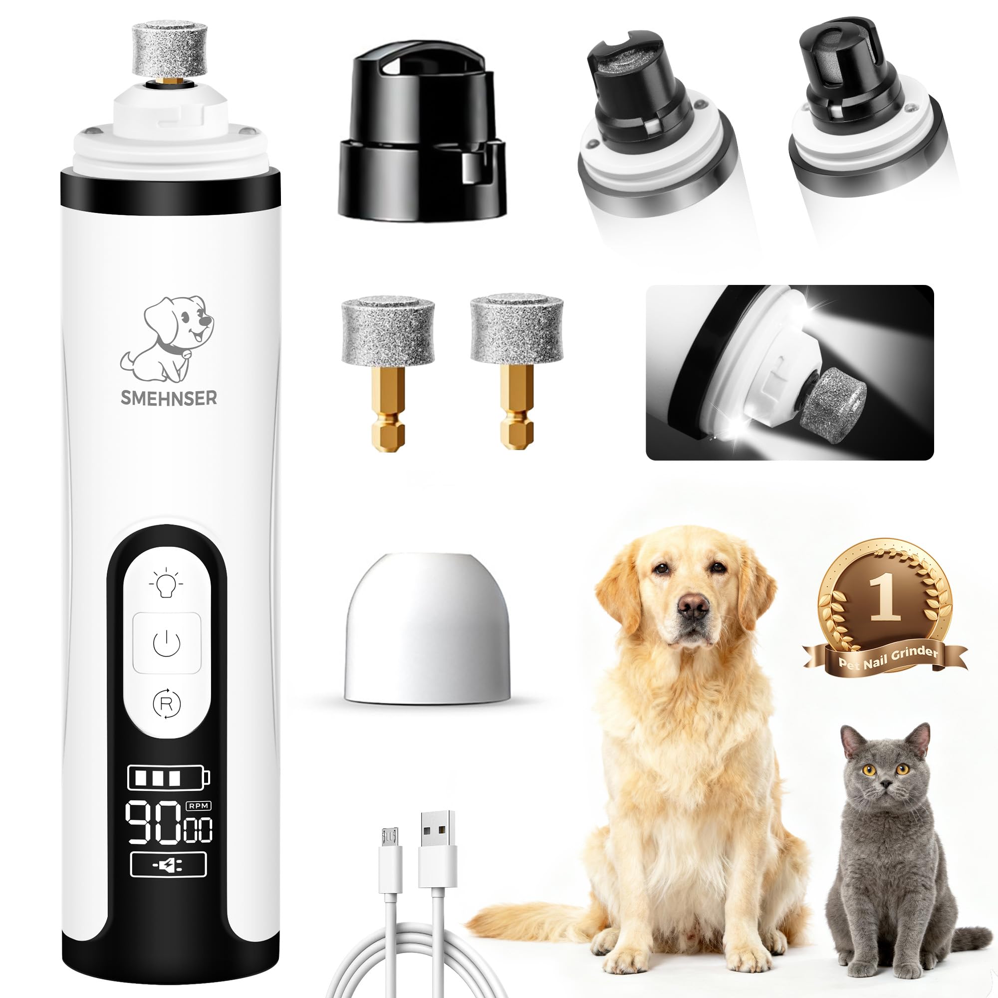 Photo 1 of PleySyncz Upgraded Silent Dog Nail Grinder, Cordless Grooming Pro Nail Grinder with 3 Adjustable Speeds & Led Light, Painless Paws Grooming for Small Medium Large Dogs & Cats (2 Replacement Heads)