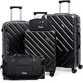 Eeeza Luggage Sets,5 Piece (20"/24"/28"/DB/TB) Black | Removable wheels,Spinner Wheels dimensions 22x14x9 inches, airline compliant,combination lock