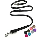 Multifunctional Double Ended Dog Leash,for Obedience Training Or Distance Work Easy to Use,Lightweight,Soft&amp;Durable Convertible Hands Free,Crossbody,Over Shoulder(Black, 2M*2.5CM)
