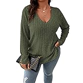 Veeiid Women Plus Size Casual Knit V Neck Lightweight Long Sleeve Sweaters XL-5XL