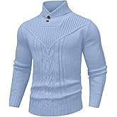 SAVKOOV Men's Shawl Collar Pullover Sweater Casual Button Cable Knit Sweaters