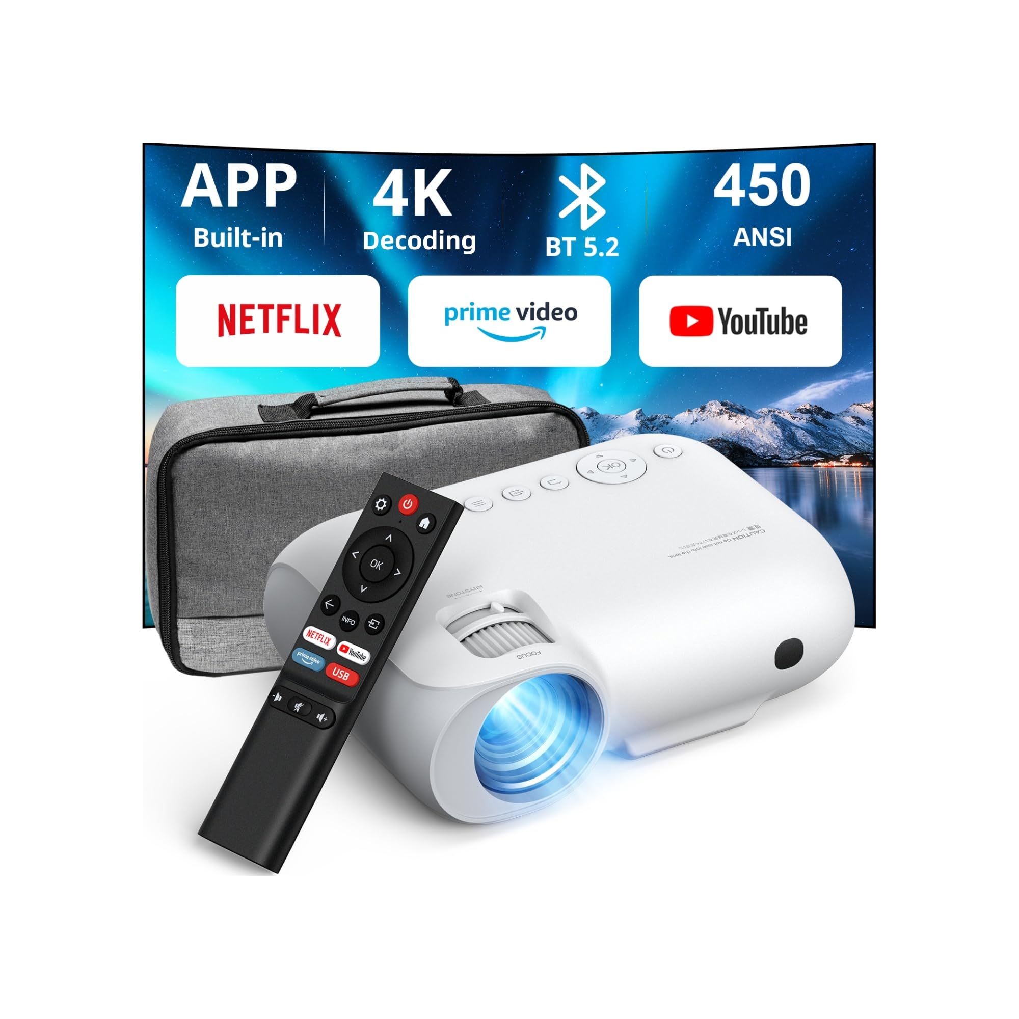 Yoton Y9 Projector 4K Netflix with Portable Bag, 23000 Lumens Brightness Built-in Apps Easy to Use