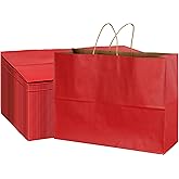 BLEWINDZ 70Pcs Large Paper Bags with Handles, 16x6x12 Inches Red Paper Shopping Bags for Small Business, Large Kraft Gift Bag Bulk for Grocery Mechandise Retail