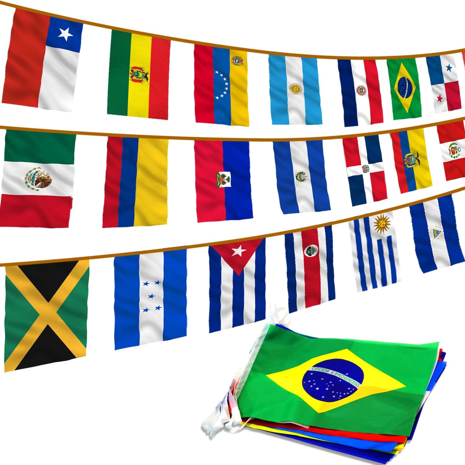 Flags - Anley Latin America 21 Countries String Flags - Assorted Latino Flag Banners for Heritage Hispanic Month International Events Conference Party Decoration Sports Bars - 30 Ft 21 Flags
