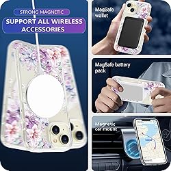 Tcaraersing for iPhone 15 Clear Flower Magnetic