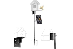 Vakiav Bird House Pole Kit, Heavy-Duty Adjustable Pole for Outdoors with 5 Prongs Base,Metal Universal Support Pole for Bird Feeders,Solar Pannel,Black