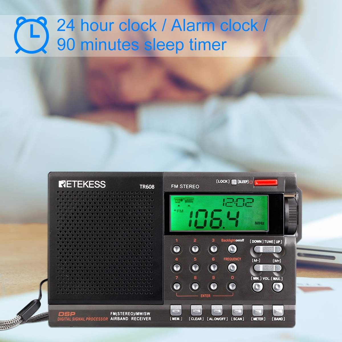 Retekess TR608 Shortwave Radio with Best Reception, Portable Radio Battery Operated, Digital Radio with DSP Chip and Air Band for Traveller(Black): Home Audio & Theater