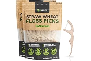 GOECOVITA Dental Floss Picks - Straw Wheat Flossers | Thin & Shred-Resistant Thread for Tight Gaps | Flossers for Adults | Gentle on Gums & Teeth (100 Pack, Unflavored)