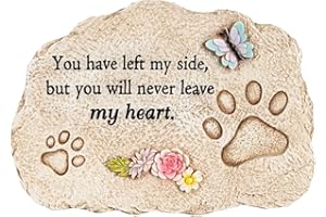 EVERGREEN GARDEN Evergreen Pet Memorial Stones | You Will Never Leave My Heart | 11.5 inches Wide | Remembrance Décor for Homes, Lawn and Garden Gift | Loss of Dog or Cat | Outdoor or Indoor