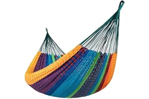 Lazy Daze Hammocks Handwoven Mayan Hammock, 10.5 FT Soft Rope Double Hammocks, Portable Outdoor Hammock with Carry Bag, 2 Straps & Carabiners for Patio Outside, 550 lbs Weight Capacity, Multi Color