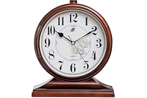 RNUIE Desk Clock for Table Decor, Retro Mantel Clock Battery Operated for Fireplace Mantel, Living Room, Bedroom, Office, Desktop Decoration(Brown)