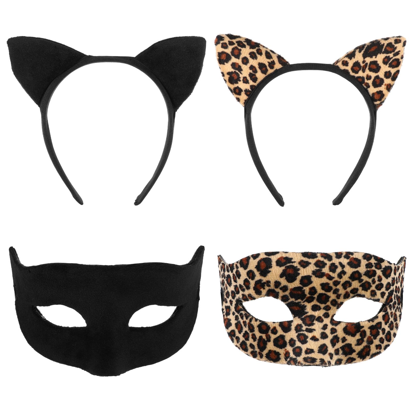 FRCOLOR Cat Ears Headband and Cat Eye Mask Leopard Black Halloween Make Up Cosplay Party Favors for Adults Kids