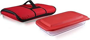 Bovado USA Glass Food Bakeware Container/Meal Prep Containers - Microwavable, Dishwasher, Freezer and Oven Safe, (Set of 1, 3-Quart Glass Baking Dish with Lid, 1 Insulated Travel Bag)