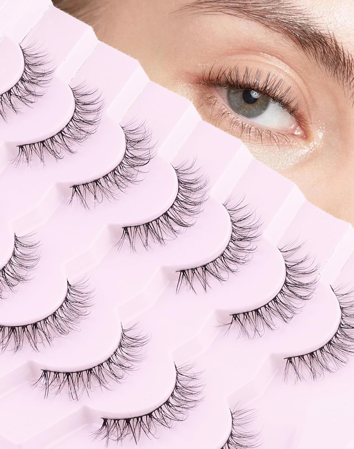 Onlyall Eyelashes Natural Look Fake Eyelashes Natural Lashes Lightweight False Eyelashes Wispy Lashes 3D Faux Mink Eyelashes 7 Pairs D3 — image 1