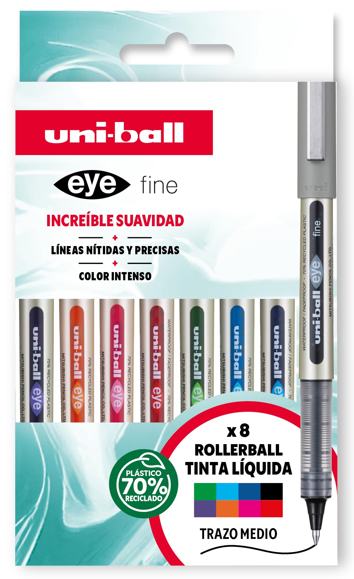 Uni-Ball Case of 8 Roller Liquid Ink UB-157 Assorted Colours