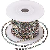 Pandahall 16.4 Feet 304 Stainless Steel Curb Chains 4x3x0.7mm Multi-Color Unwelded Twisted Cable Chain with Plastic Spool for DIY Necklace Bracelet Jewelry Making