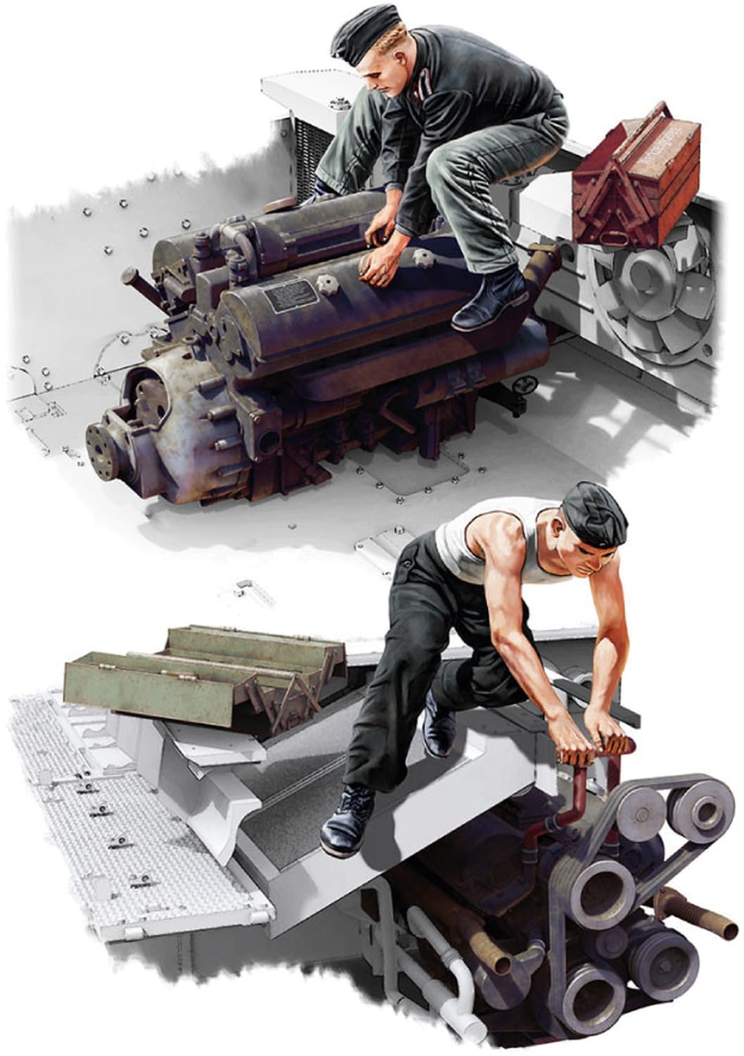 Miniart 1:35 - Maybach HL 120 Engine w/Repair Crew, Grey