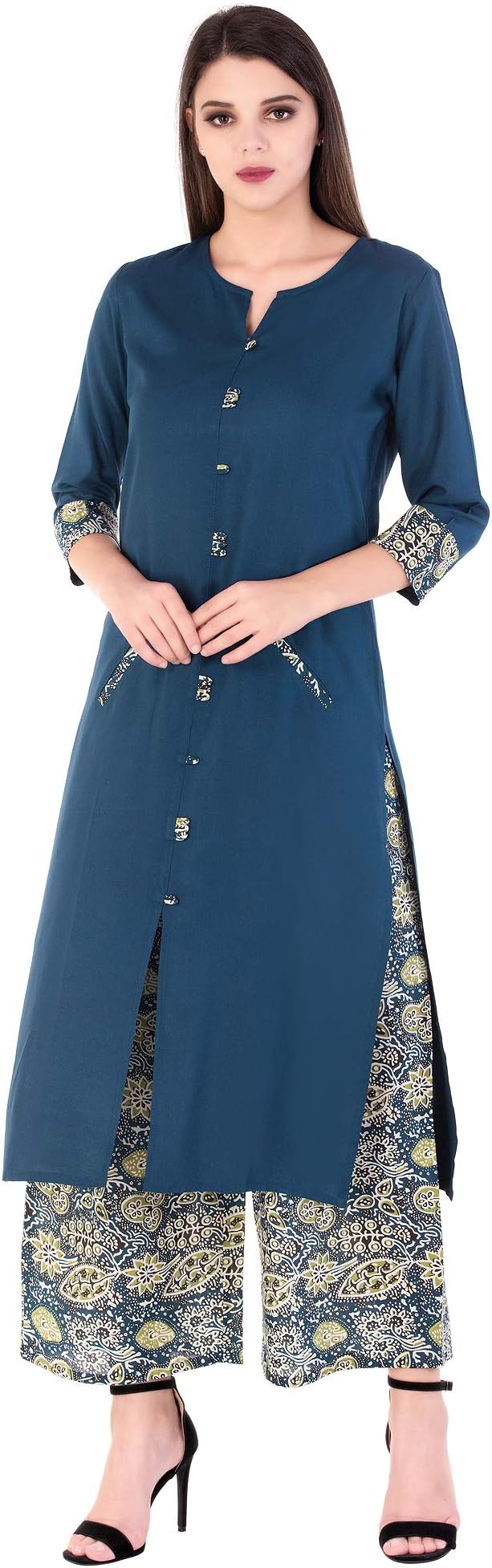 Khushal K Women's Rayon Solid Kurta With Palazzo Set