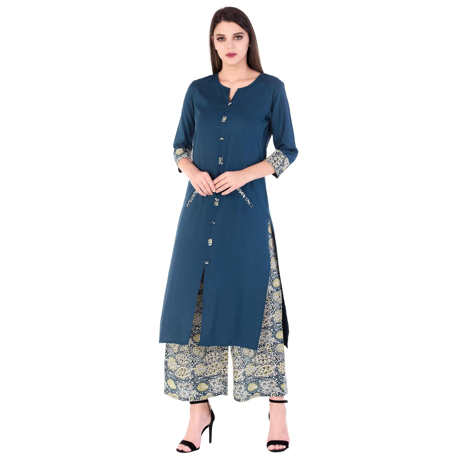 khushal k women's rayon solid kurta with palazzo set
