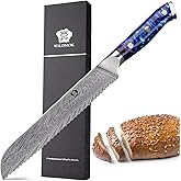 WILDMOK Serrated Bread Knife, 8 inch 67-Layer Damascus Steel Bread Knife, Ergonomic Strong durable resin handle with Luxury Gift Box