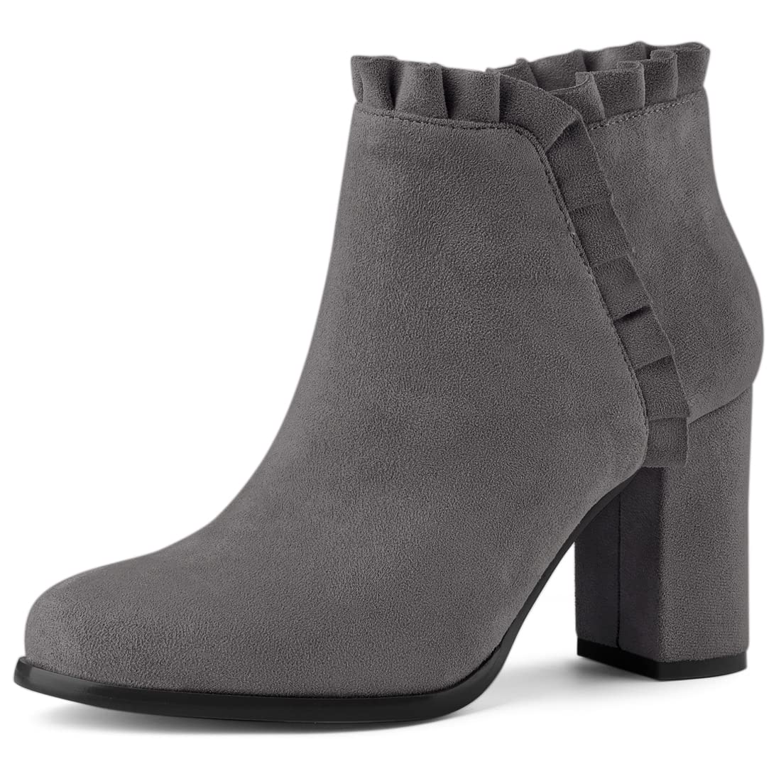 Photo 1 of Allegra K Women's Ruffle Block Heel Grey Ankle Boots 7.5 M US