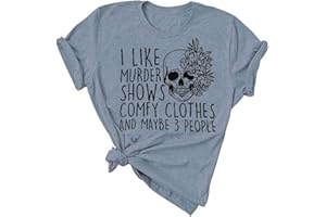LAIBAO Women Novelty Shirt I Like Murder Shows Friends Horror Tee Maybe 3 People Funny Graphic Casual Athletic Tops
