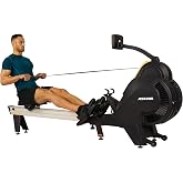 Sunny Health &amp; Fitness Asuna Air Magnetic Fan Rowing Machine for Home Gym | Air + Magnetic Resistance, Commercial Grade, Up to 50in Rail, 330LB Capacity, Elevated Seat, Foldable Storage