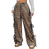 WDIRARA Girl's Leopard Print Bowknot Wide Leg Pants Y2k Elastic Waist Baggy Pants
