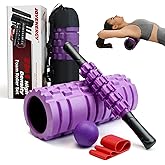 JOYENERGY 5 in 1 Foam Roller Set, Trigger Point Foam Roller Patented, Massage Roller Stick, Massage Ball, Stretching Strap for Deep Tissue Massager for Muscle Pilates Yoga Whole Body