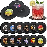 Funny Retro Vinyl Record Coasters, Creative Drink Coasters Set of 12 for Music Lovers, Housewarming Hostess Gifts, Birthday and White Elephant Gifts Ideas (12) (v03b)