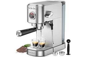 Spacekey Espresso Machine 20 Bar, Professional 1350W Espresso Maker with Milk Frother, Compact Stainless Steel Cappuccino & Latte & Americano Maker with 39oz Removable Water Tank, Silver
